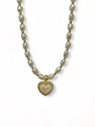 Retro Pearl Heart Kette