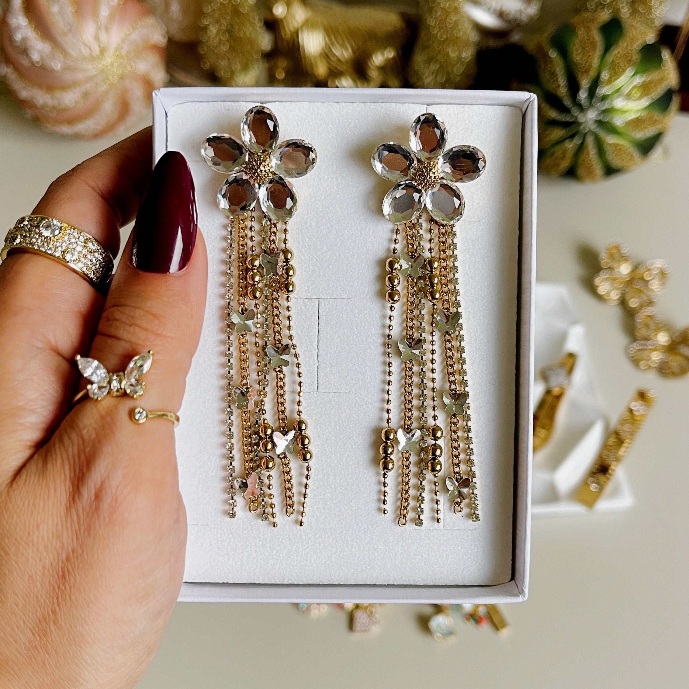 Crystal Flower Drop Ohrringe