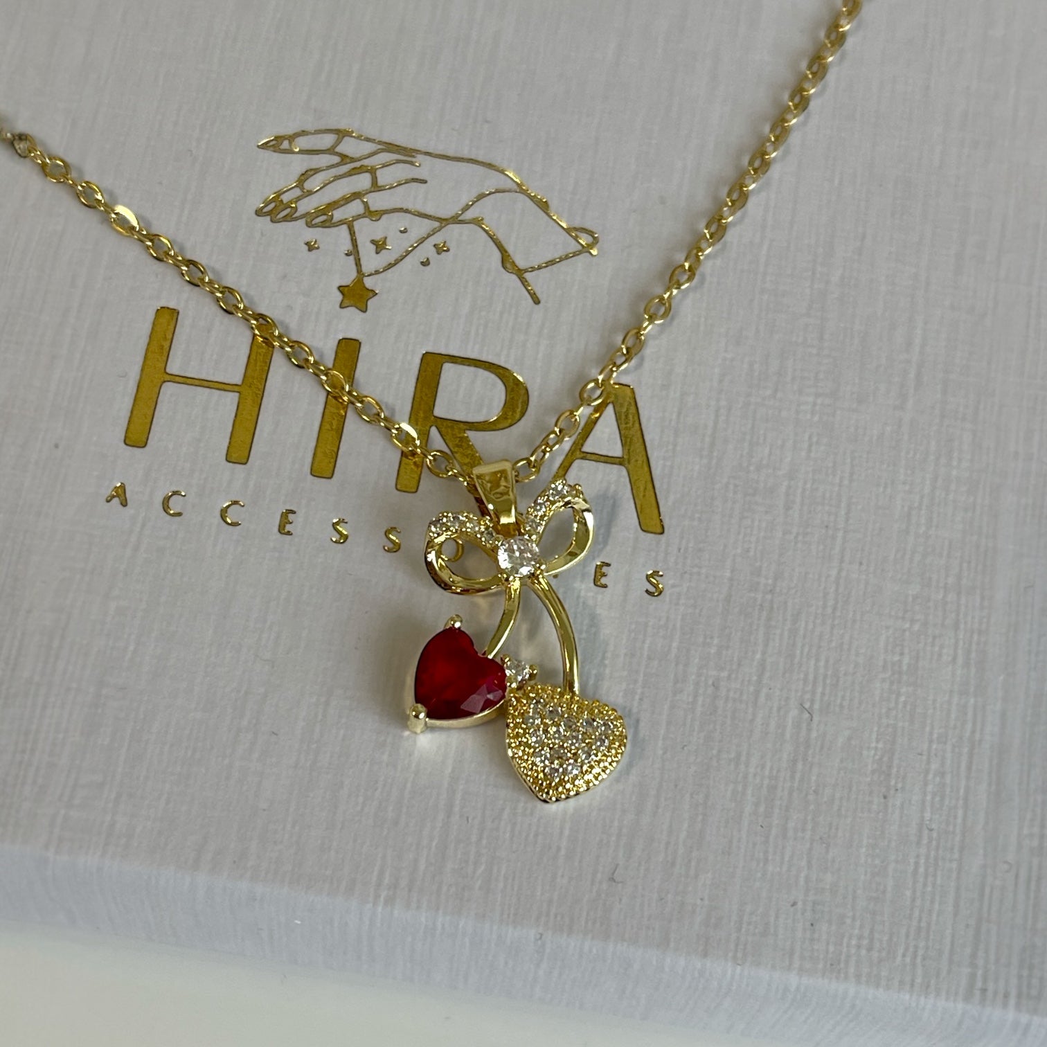 Ruby Heart Bow Kette