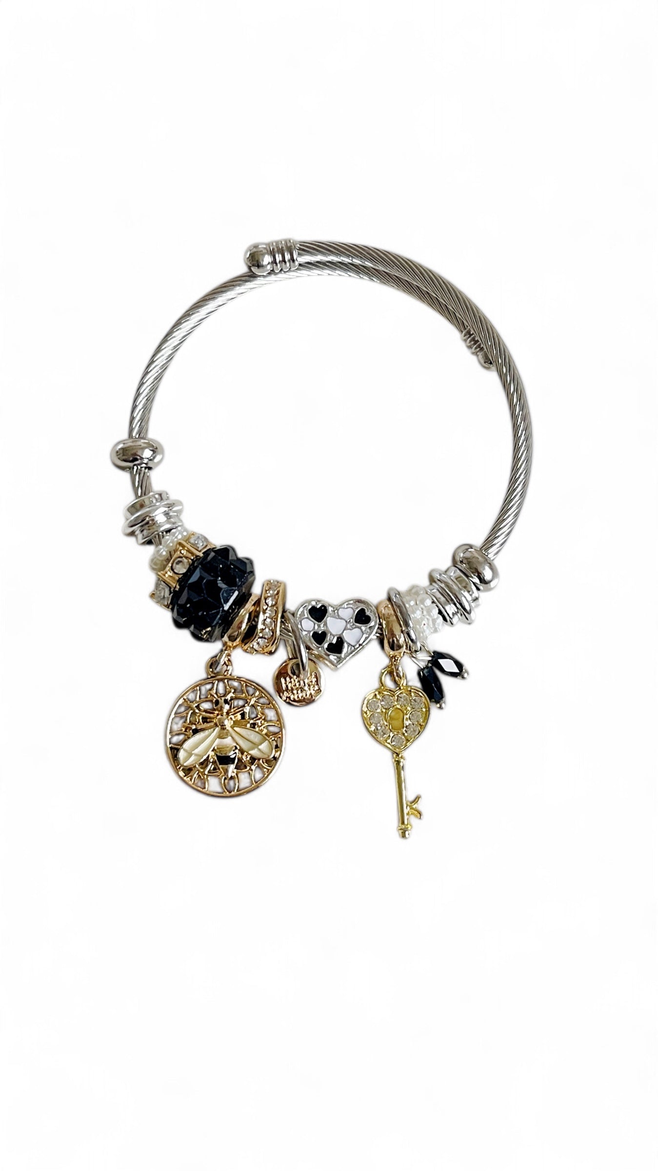 Black & Gold Bee Charm Armreif