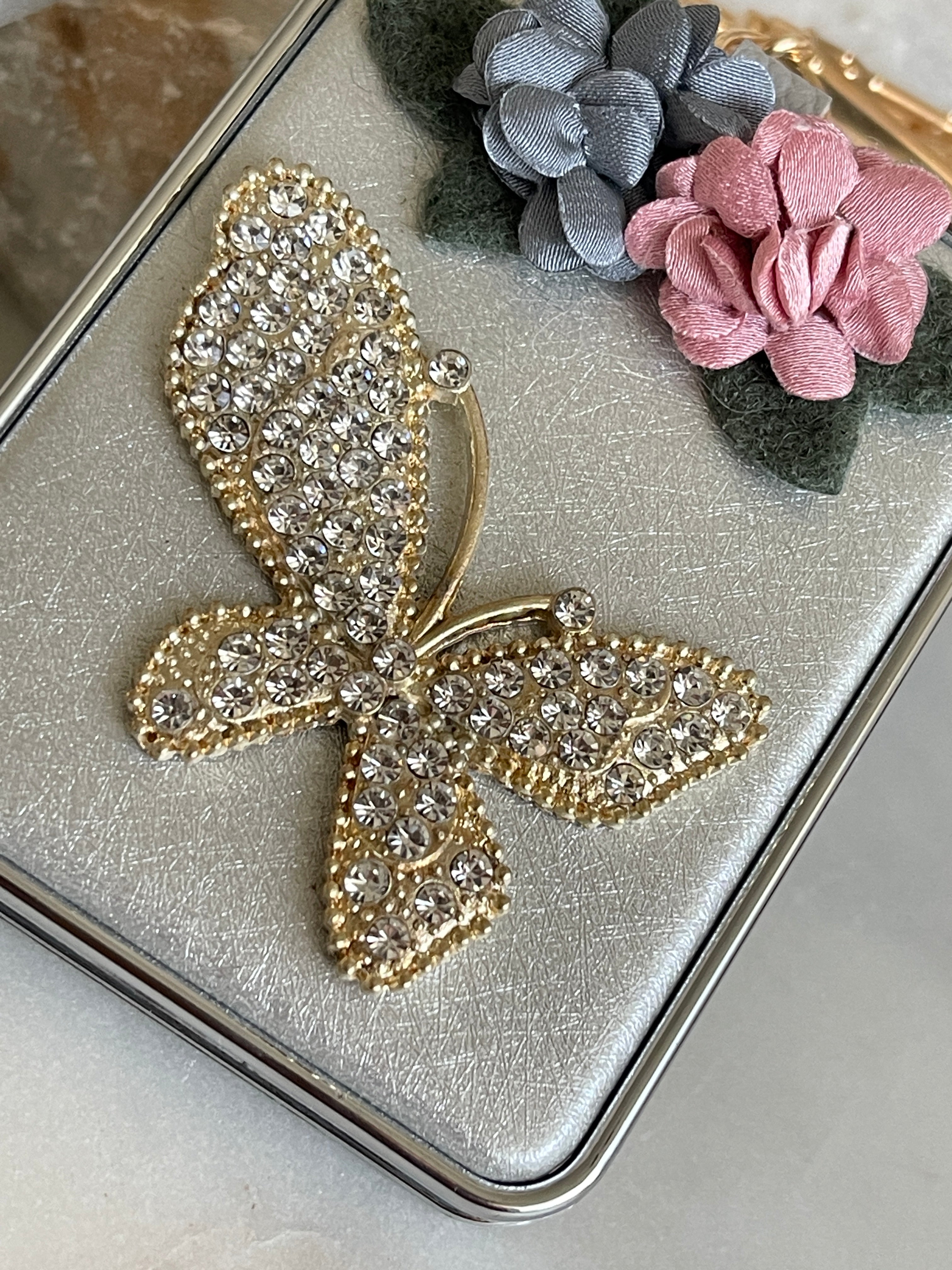 Butterfly keychain with mirror with crystal stones
