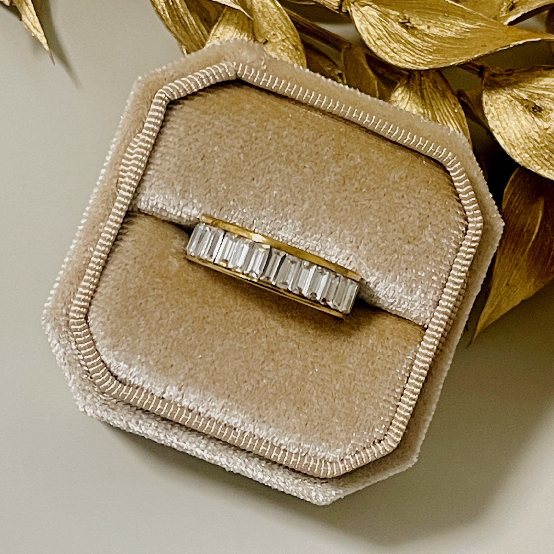 Golden Crystal Baguette Ring