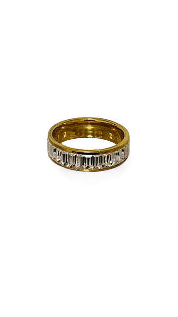 Golden Crystal Baguette Ring