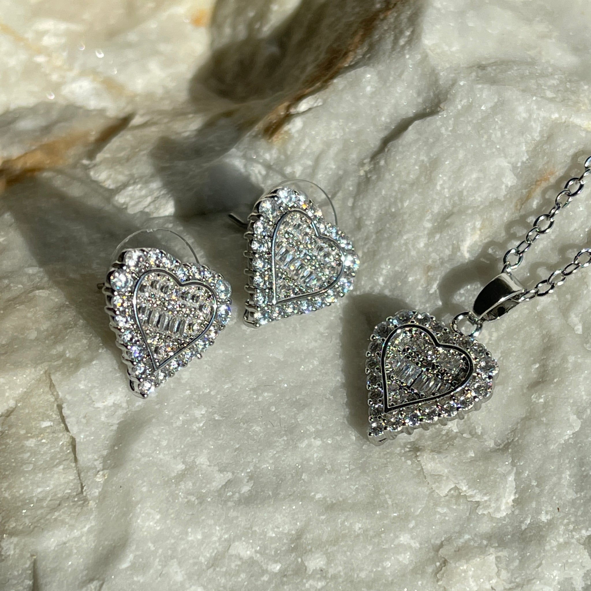 Herz Kette & Ohrringe Set Mit Zirkoniasteinen