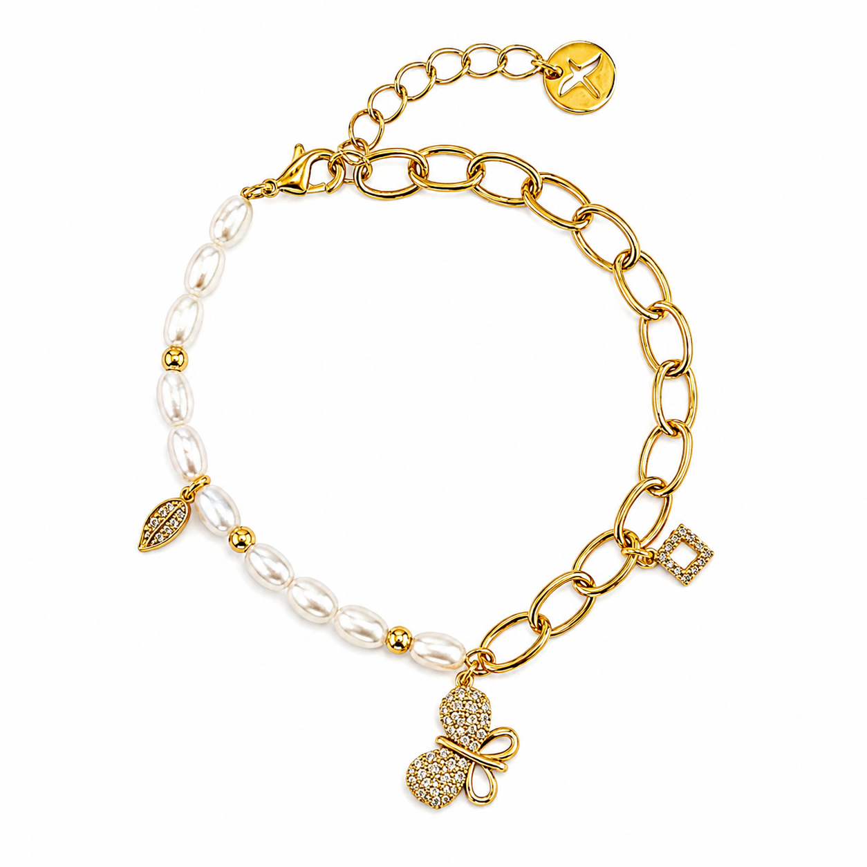 Pearl Butterfly Charm Armband