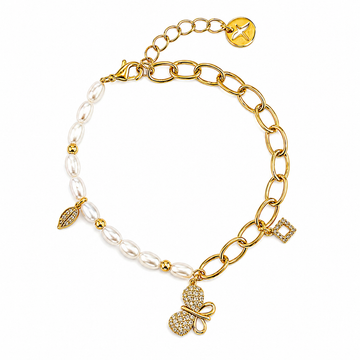 Pearl Butterfly Charm Armband