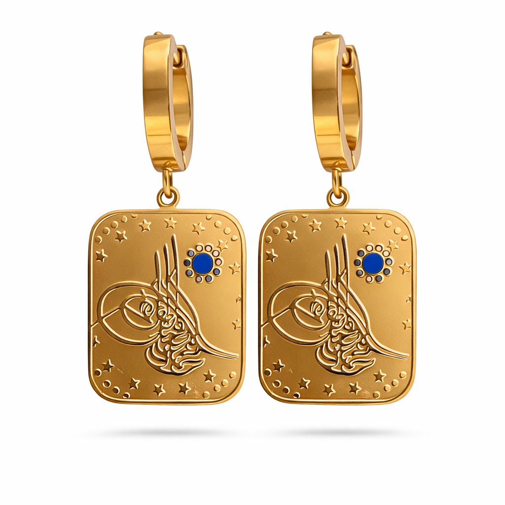Boucles d'oreilles Tugra carrées