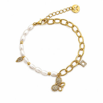 Pearl Butterfly Charm Armband