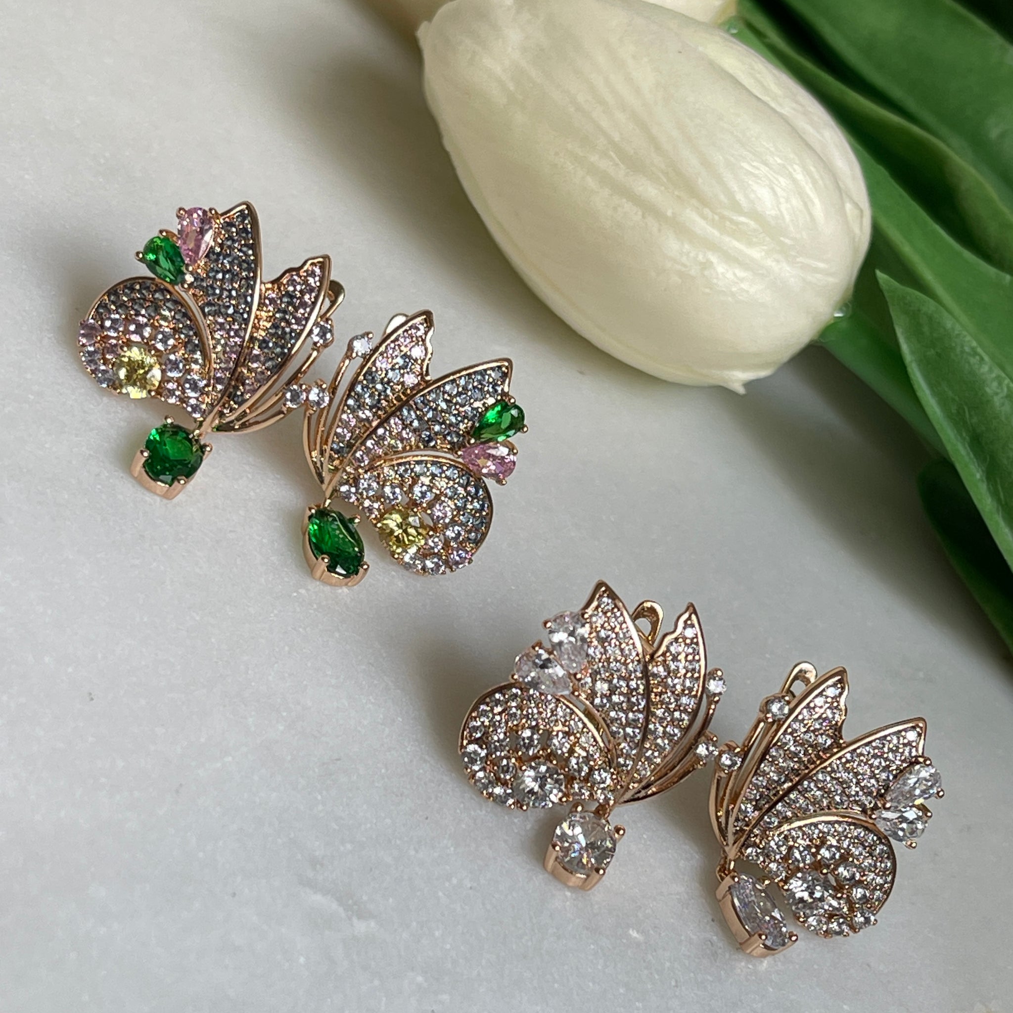 Butterfly earrings with zirconia stones