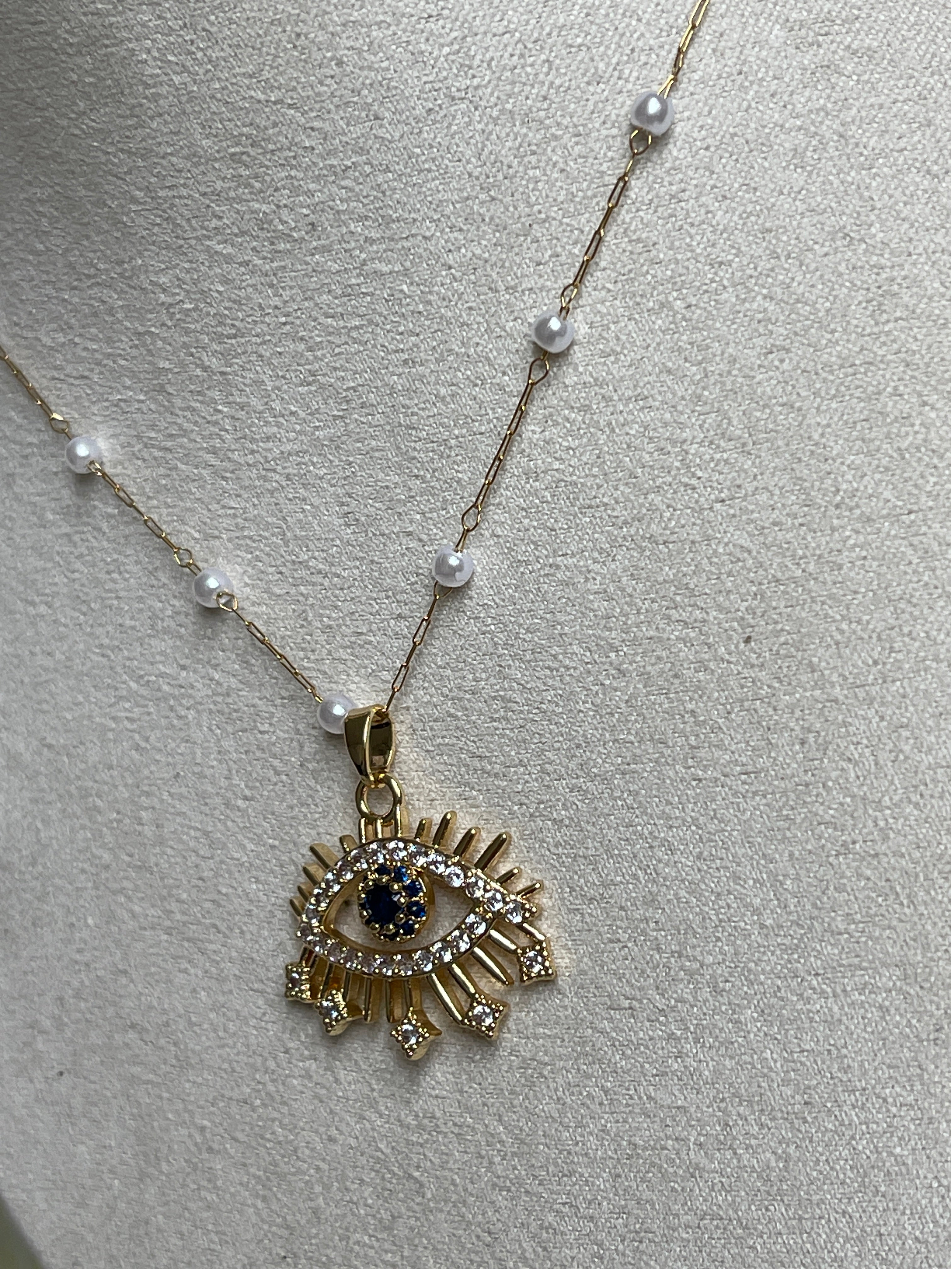 Blue Evil Eye Necklace with Pearl