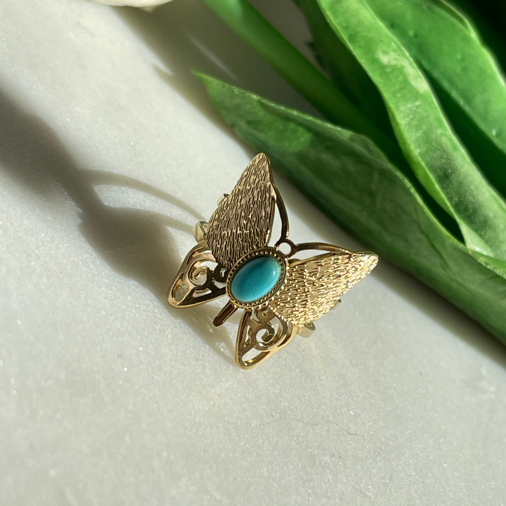 Blue Stone Butterfly Ring