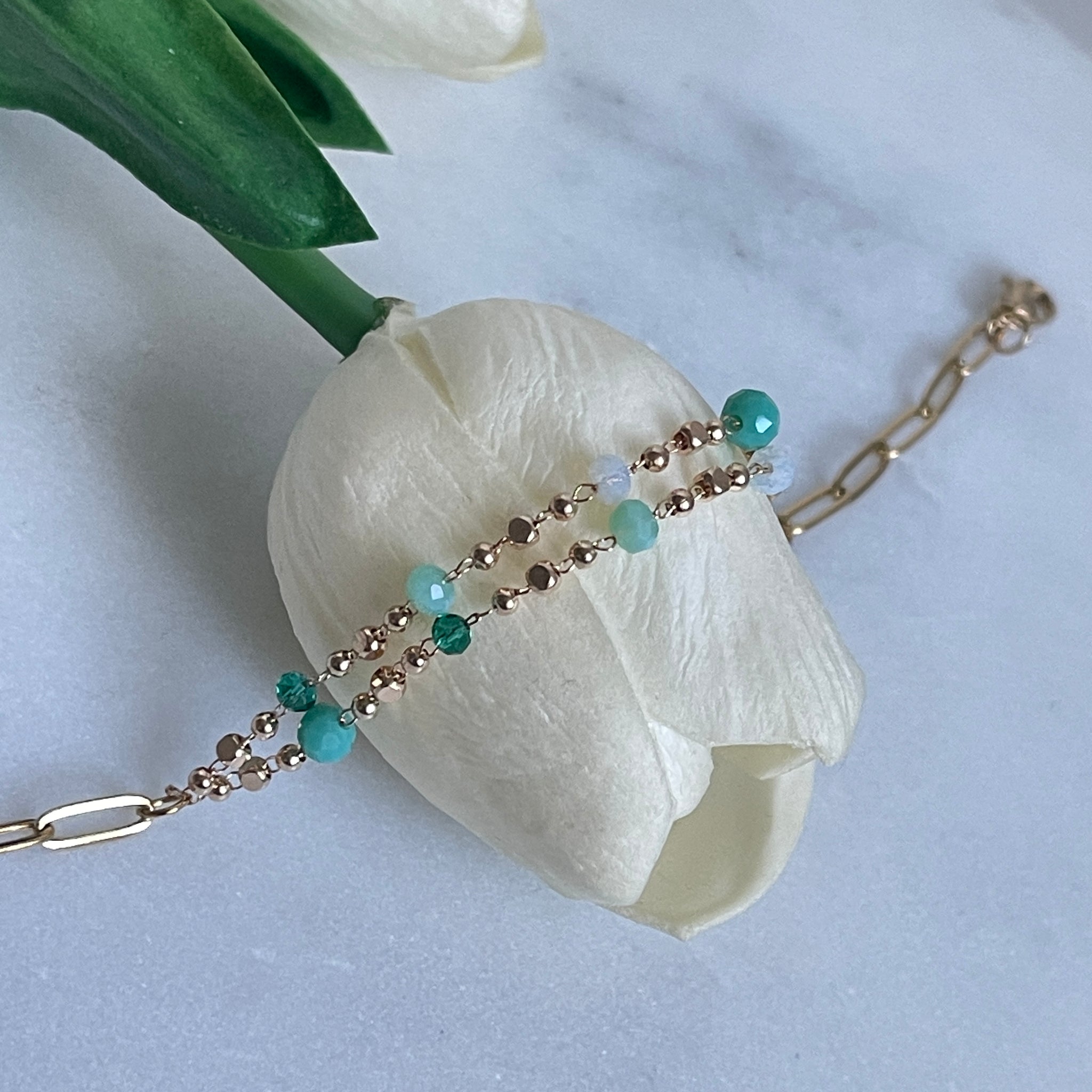 Mint Perle Fußkette