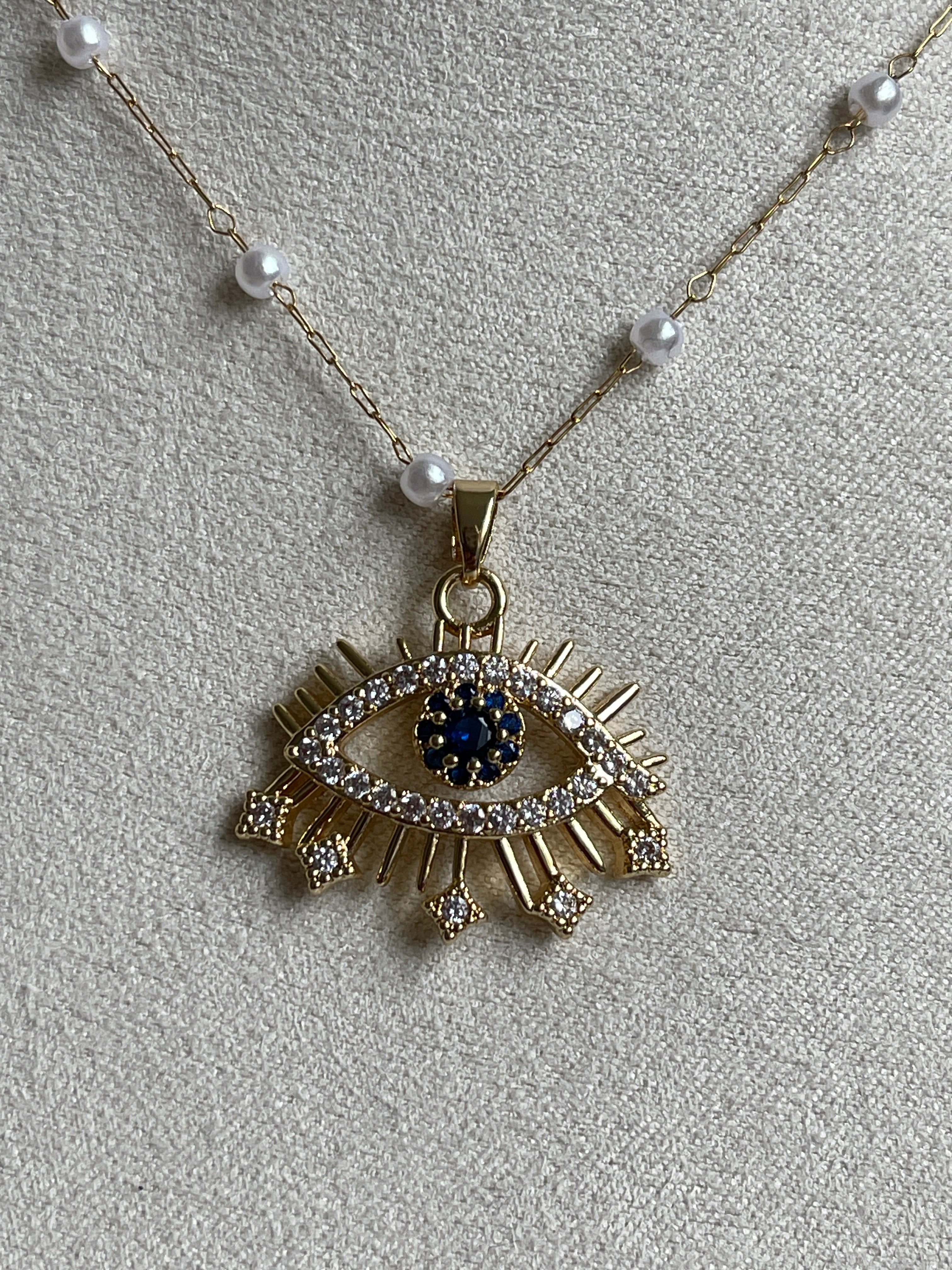 Blue Evil Eye Necklace with Pearl
