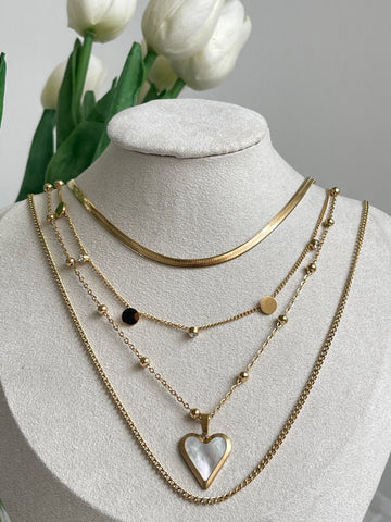 Multi-row heart necklace gold